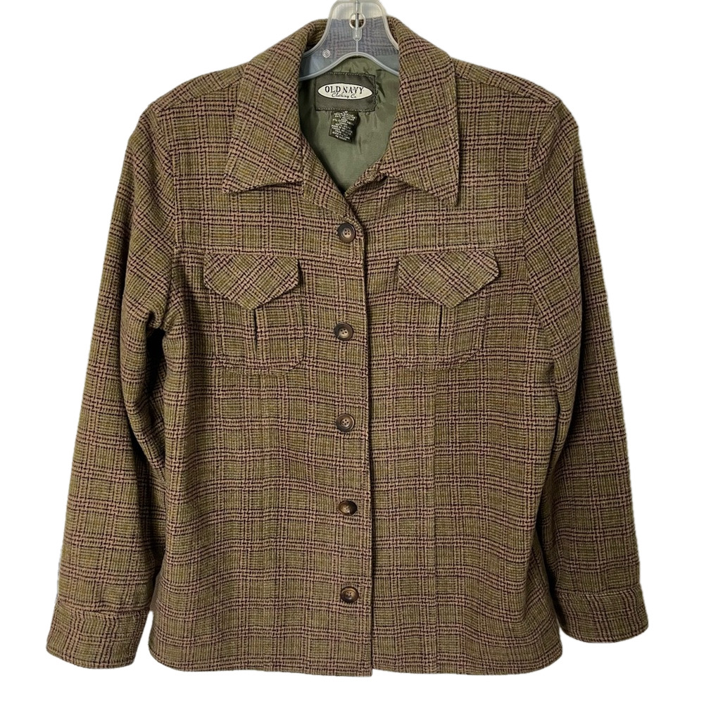 Old Navy Women’s Brown Plaid Button-Front Jacket
